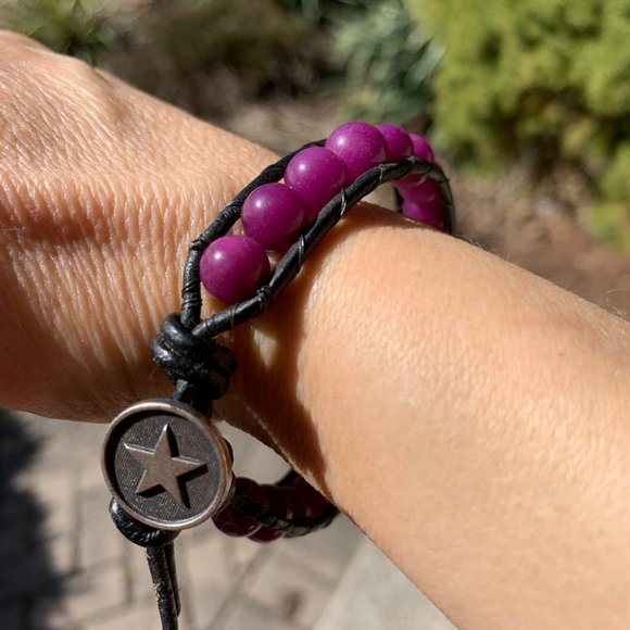 🌷3 for$25🌷Handmade Genuine Purple Quartzite & Leather Button Closure Bracelet - Picture 2 of 9